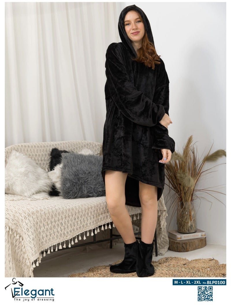 Elegant Blanket Hoodie - Black - Image 3